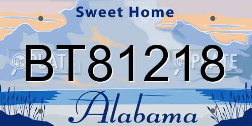 BT81218 Alabama License Plate