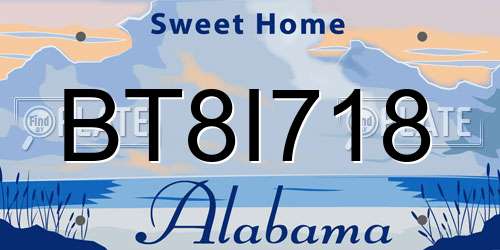 BT8I718 Alabama License Plate
