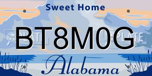 BT8M0G Alabama License Plate