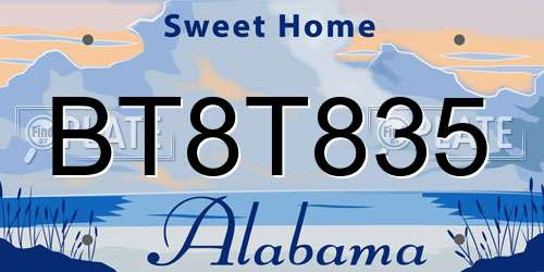 BT8T835 Alabama License Plate