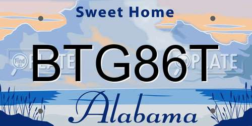 BTG86T Alabama License Plate