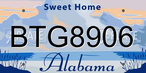 BTG8906 Alabama License Plate