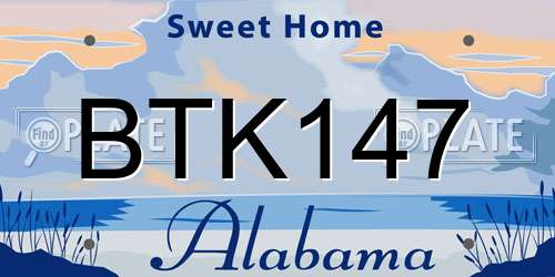 BTK147 Alabama License Plate