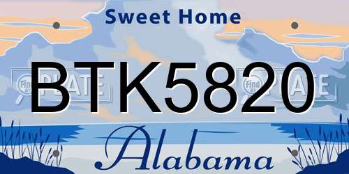 BTK5820 Alabama License Plate
