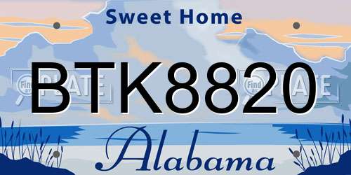 BTK8820 Alabama License Plate