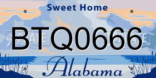BTQ0666 Alabama License Plate