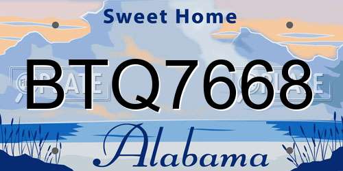 BTQ7668 Alabama License Plate