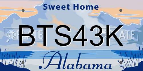 BTS43K Alabama License Plate