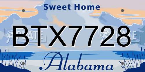 BTX7728 Alabama License Plate