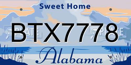 BTX7778 Alabama License Plate