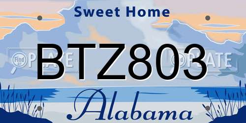 BTZ803 Alabama License Plate