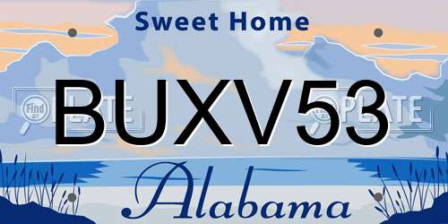 BUXV53 Alabama License Plate