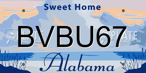 BVBU67 Alabama License Plate