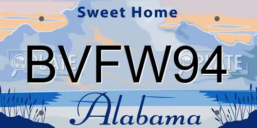 BVFW94 Alabama License Plate