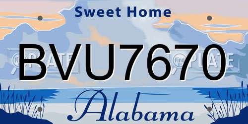 BVU7670 Alabama License Plate
