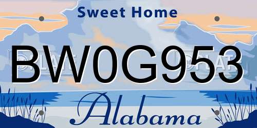 BW0G953 Alabama License Plate