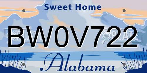 BW0V722 Alabama License Plate