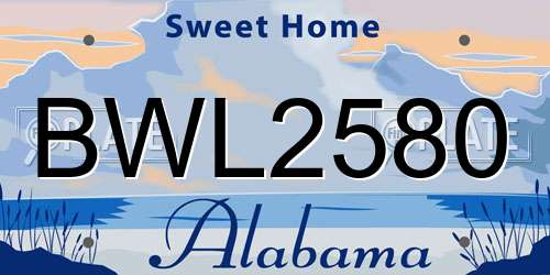 BWL2580 Alabama License Plate