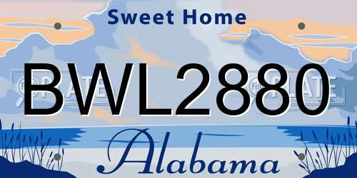BWL2880 Alabama License Plate