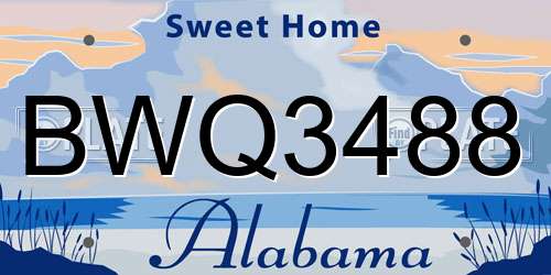 BWQ3488 Alabama License Plate
