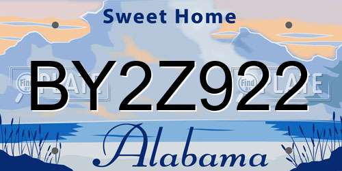 BY2Z922 Alabama License Plate