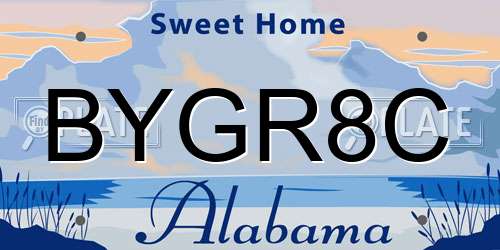 BYGR8C Alabama License Plate