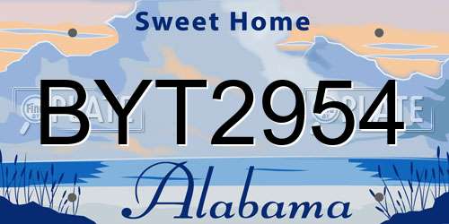 BYT2954 Alabama License Plate
