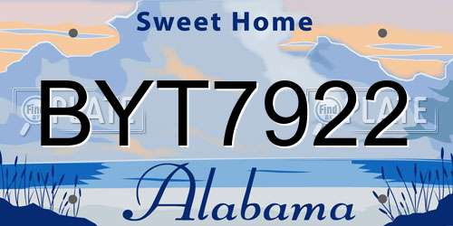 BYT7922 Alabama License Plate