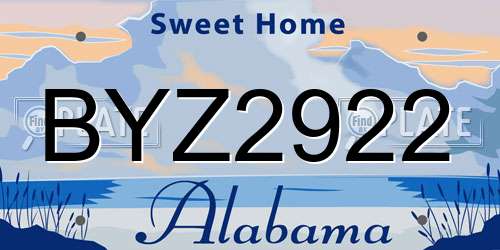 BYZ2922 Alabama License Plate