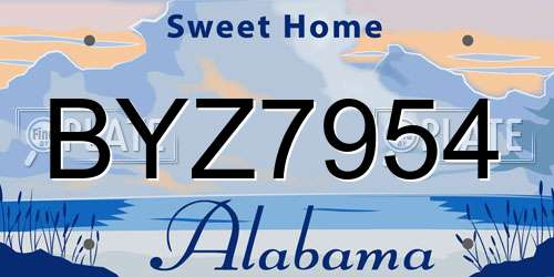 BYZ7954 Alabama License Plate