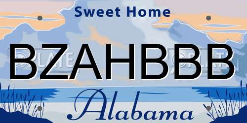 BZAHBBB Alabama License Plate