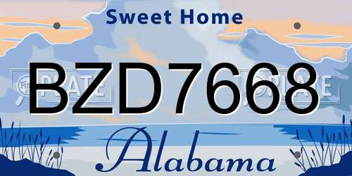 BZD7668 Alabama License Plate