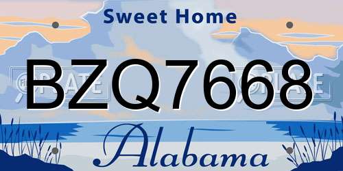 BZQ7668 Alabama License Plate