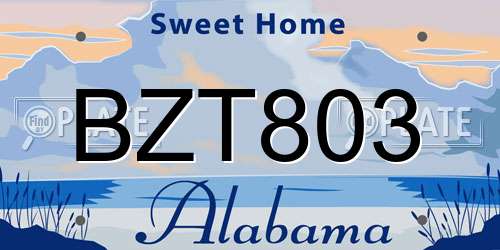 BZT803 Alabama License Plate