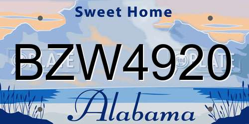 BZW4920 Alabama License Plate