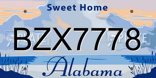 BZX7778 Alabama License Plate