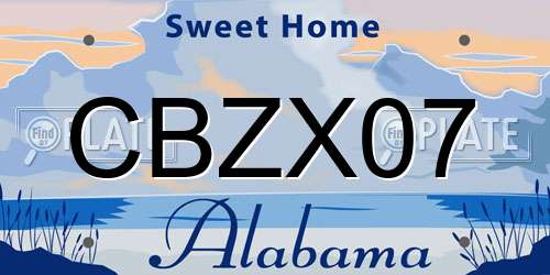 CBZX07 Alabama License Plate