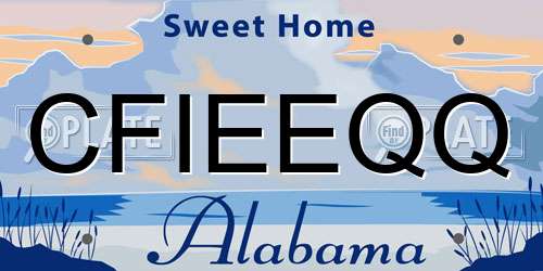 CFIEEQQ Alabama License Plate