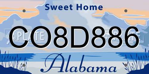 CO8D886 Alabama License Plate
