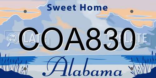 COA830 Alabama License Plate