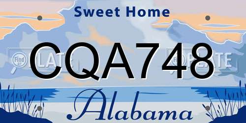 CQA748 Alabama License Plate
