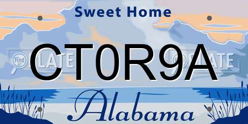 CT0R9A Alabama License Plate