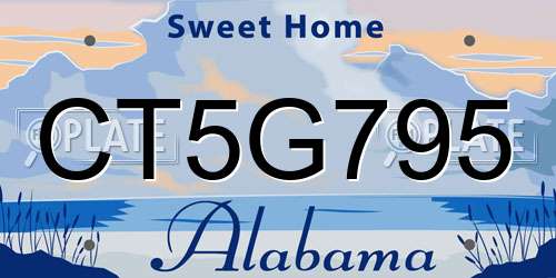 CT5G795 Alabama License Plate