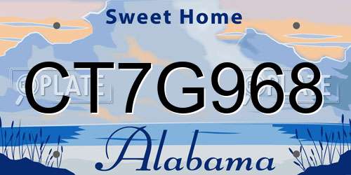 CT7G968 Alabama License Plate
