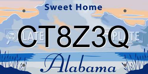 CT8Z3Q Alabama License Plate