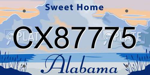 CX87775 Alabama License Plate