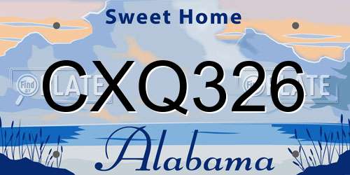 CXQ326 Alabama License Plate