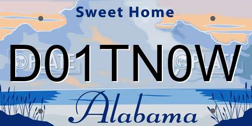 D01TN0W Alabama License Plate