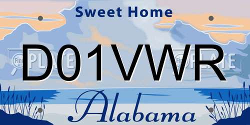 D01VWR Alabama License Plate