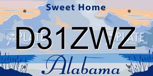 D31ZWZ Alabama License Plate